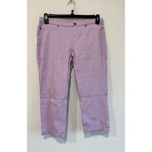 Hue Women's Light Purple High Rise Pull On Capri Pants Cotton Blend Large